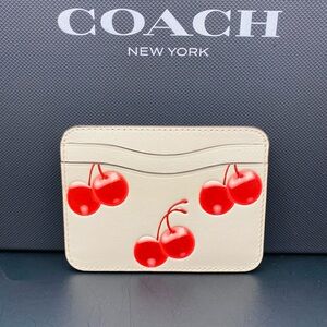 Coach Coachtopia Wavy Card Case in Regenerative Leather with Cherry Print